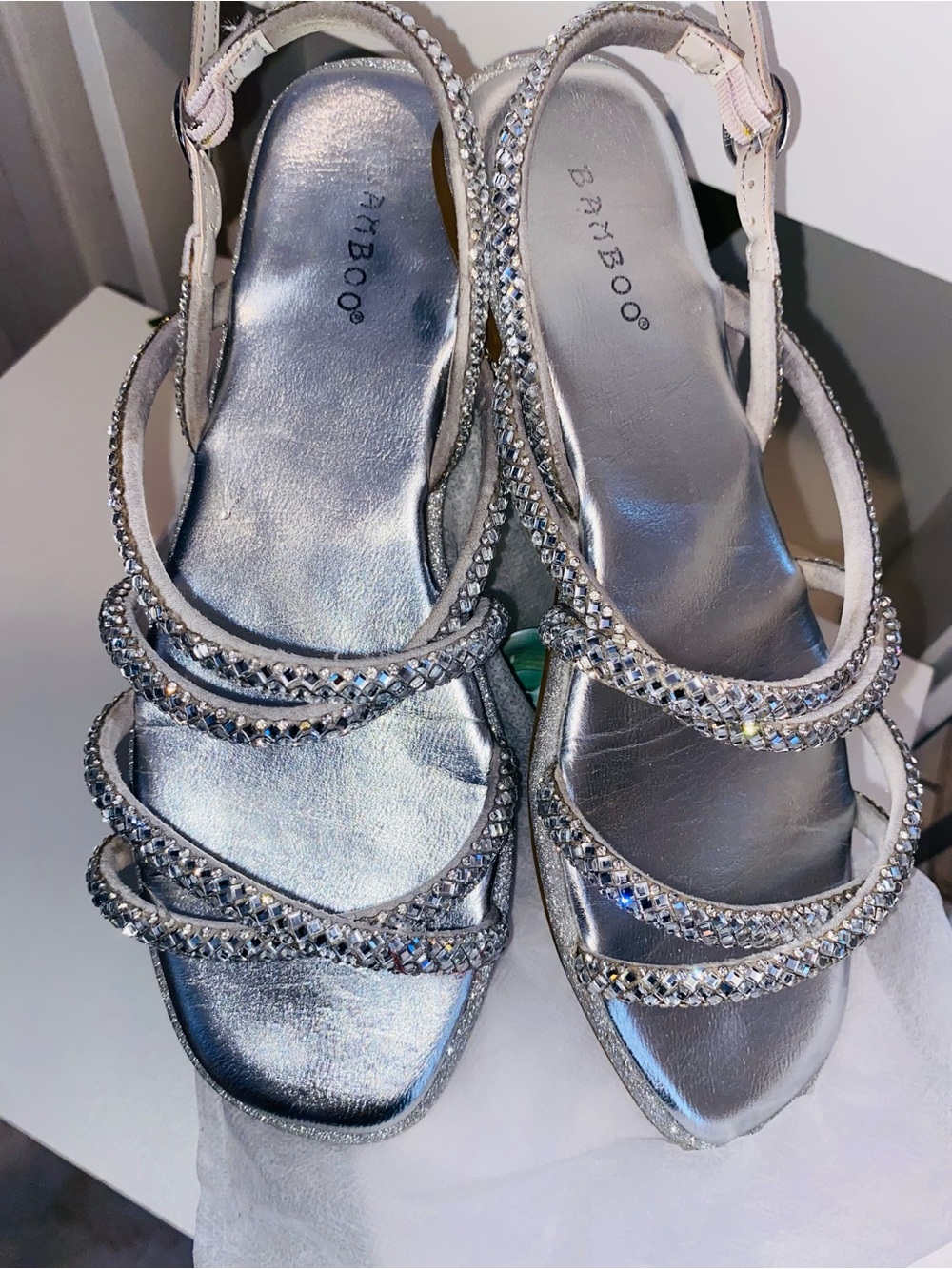 Silver Crystal-Strap Women's Dressy Sandals